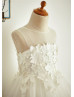 Sheer Neckline Lace Tiered Tulle Skirt Flower Girl Dress 